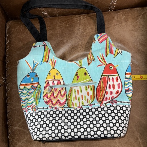 Berkshire Bags Sorrento Zip Top Multi-Pocket Artistic Fabric Footed Tote Bag - Picture 11 of 12